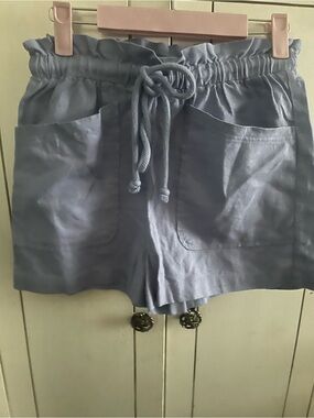 Universal Thread Slate Blue High-Waist Paperbag Drawstring Shorts